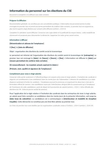 Information du personnel sur les élections du CSE, page 1