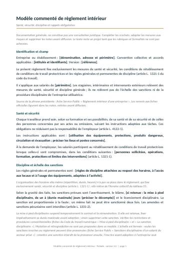 Modèle commenté de règlement intérieur, page 1